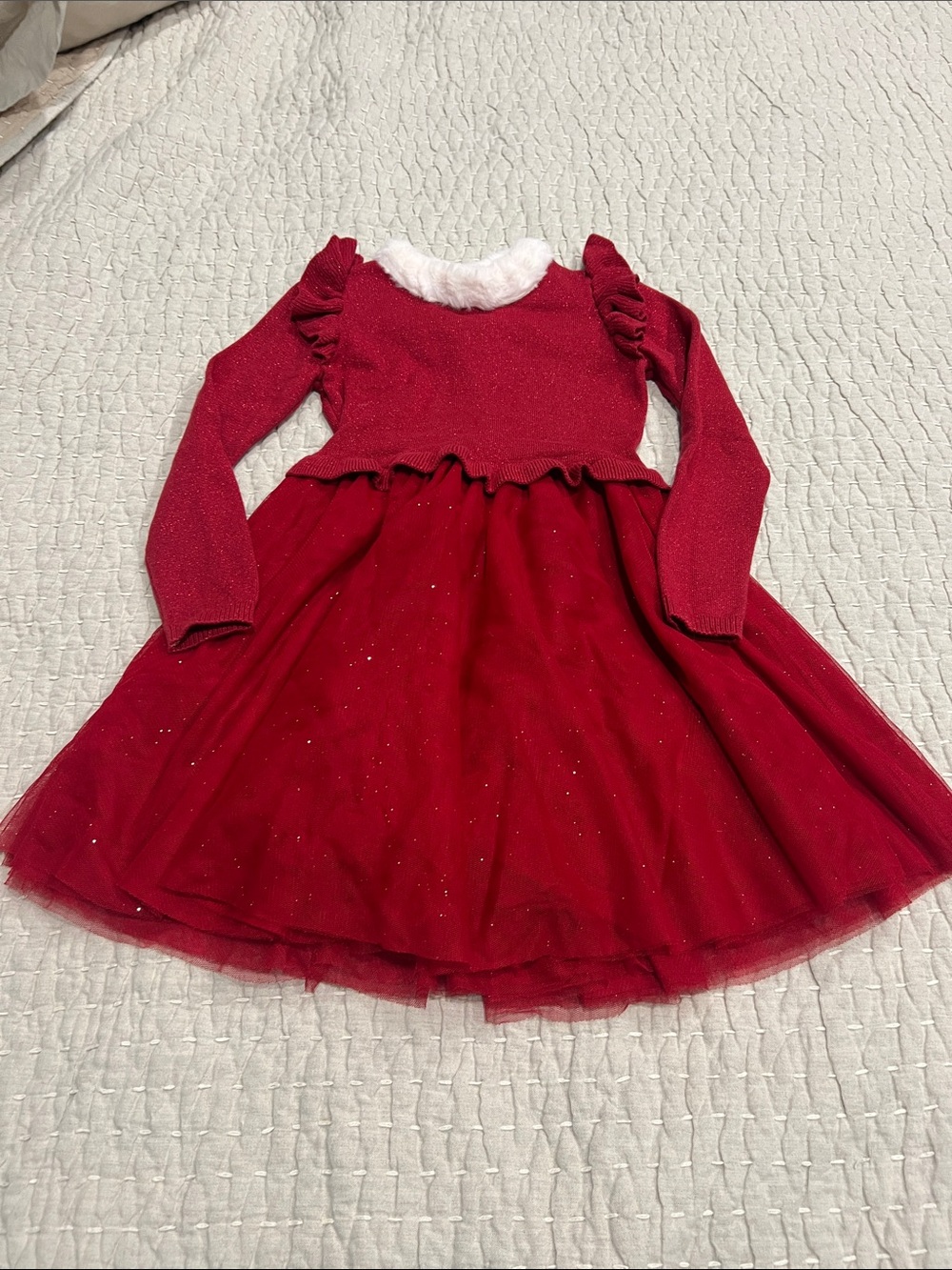 Gymboree Red Sparkle Tulle Holiday Dress with Faux Fur Trim